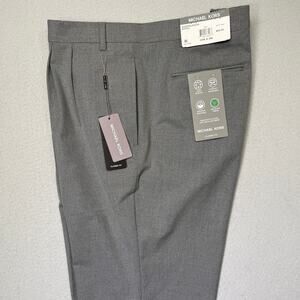 Michael Kors Men's Pleated Solid Classic Fit Pants Gray 44x30 $95